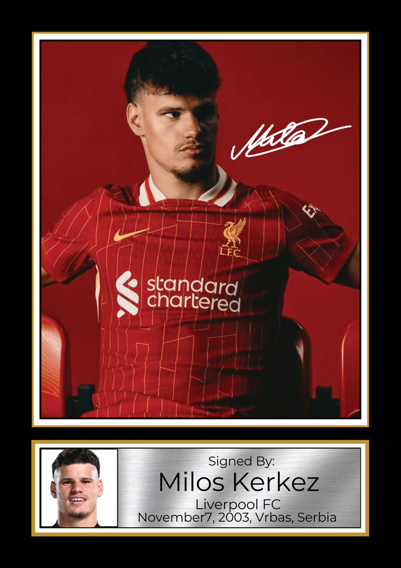 Milos Kerkez Signed Autograph Poster Print – Liverpool FC Left-Back – Soccer Memorabilia Gift for Fans