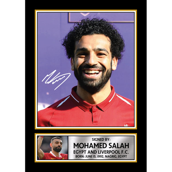 Mohamed Salah Printed Signature Portrait Poster Print – Liverpool F.C. & Egypt Forward – Football Wall Art Wall Art