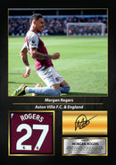 Morgan Rogers Printed Signed Poster – Aston Villa FC & England Midfielder Tribute Wall Art with Jersey & Bio Plaque – Premier League Football Memorabilia for Fans & Collectors