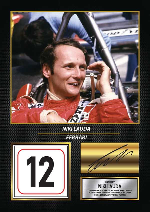 Niki Lauda Printed Signature Poster Print – Ferrari Formula 1 Wall Art – Printed F1 Racing Wall Art – Motorsport Legend Fan Gift Decor – Reproduction Print