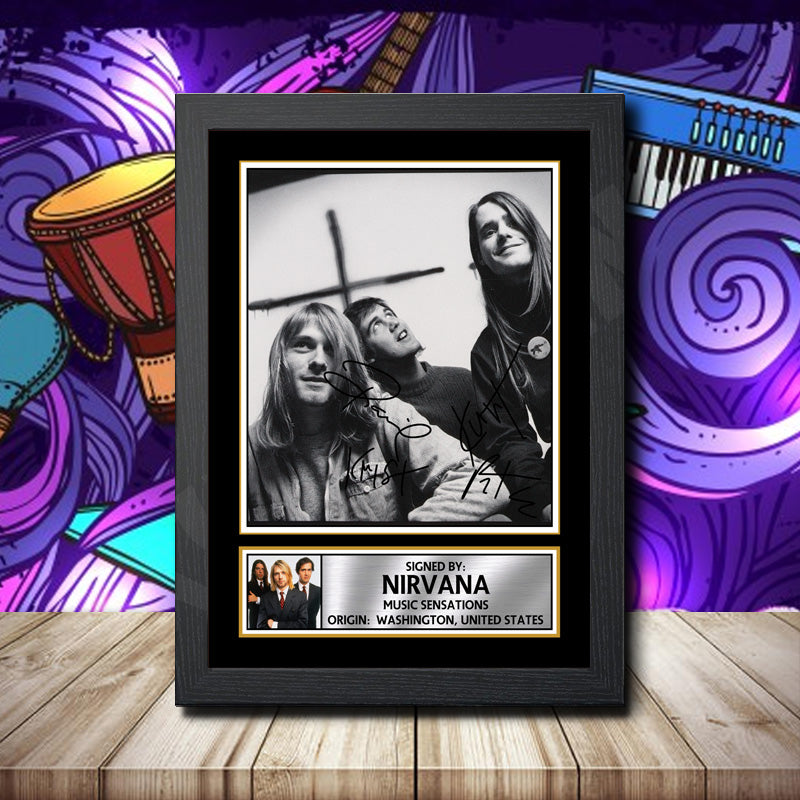 Nirvana 1 Printed Signature Rock-Bands Star Poster Print Framed Wall Art Gift – Nirvana 1 Printed Signature Rock-Bands Star Poster Print