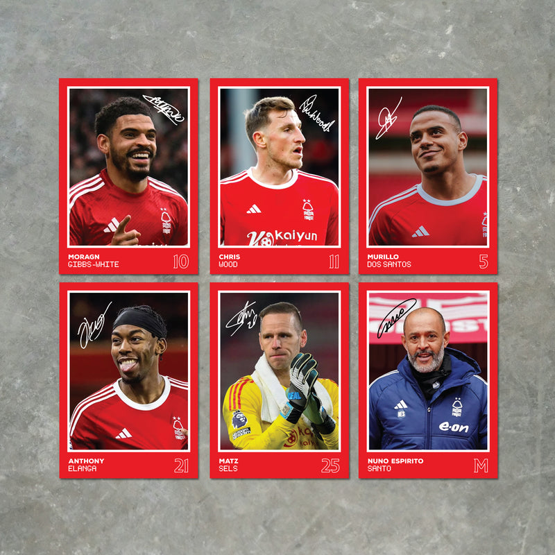 Nottingham Forest Players SIGNED A6 Poster Pack 2 - 6 Autographed Poster Print Cards (Gibbs-White, Wood, Elanga, Murillo, Sels, Santo)