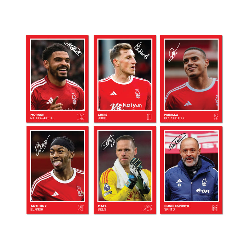 Nottingham Forest Players SIGNED A6 Poster Pack 2 - 6 Autographed Poster Print Cards (Gibbs-White, Wood, Elanga, Murillo, Sels, Santo)