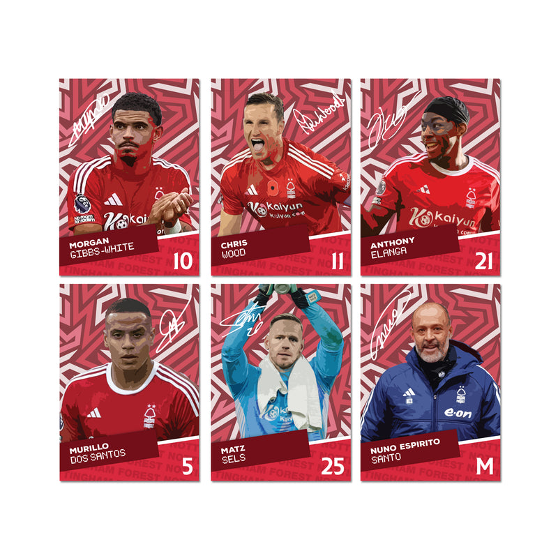 Nottingham Forest Players SIGNED A6 Poster Pack - 6 Autographed Poster Print Cards (Gibbs-White, Wood, Elanga, Murillo, Sels, Santo)