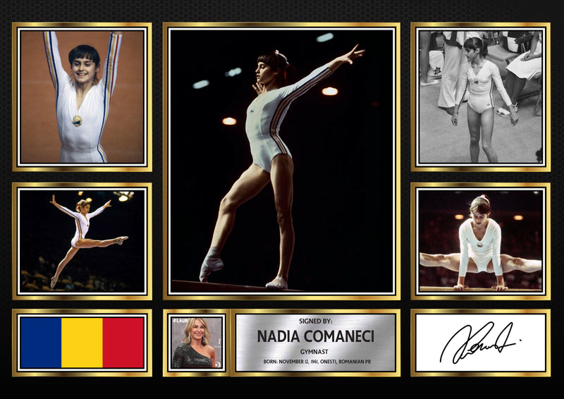 Nadia CoMAneci Olympians Framed Autographed Print - Limited Edition Autograph Fan Gift – Collectible Memorabilia Merchandise