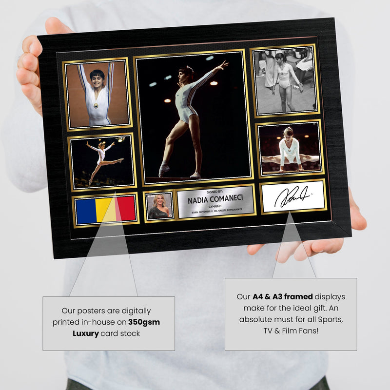 Nadia CoMAneci Olympians Framed Autographed Print - Limited Edition Autograph Fan Gift – Collectible Memorabilia Merchandise