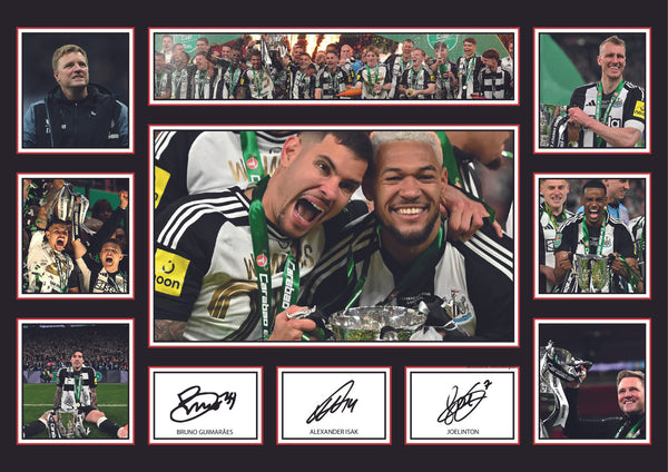 Newcastle United Champions Team 2025 Printed Signature Poster Print – Carabao Cup Victory Collage