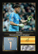 Nick Pope Printed Signed Poster – Newcastle United FC & England Goalkeeper Tribute Wall Art with Jersey & Bio Plaque – Premier League Football Memorabilia for Fans & Collectors