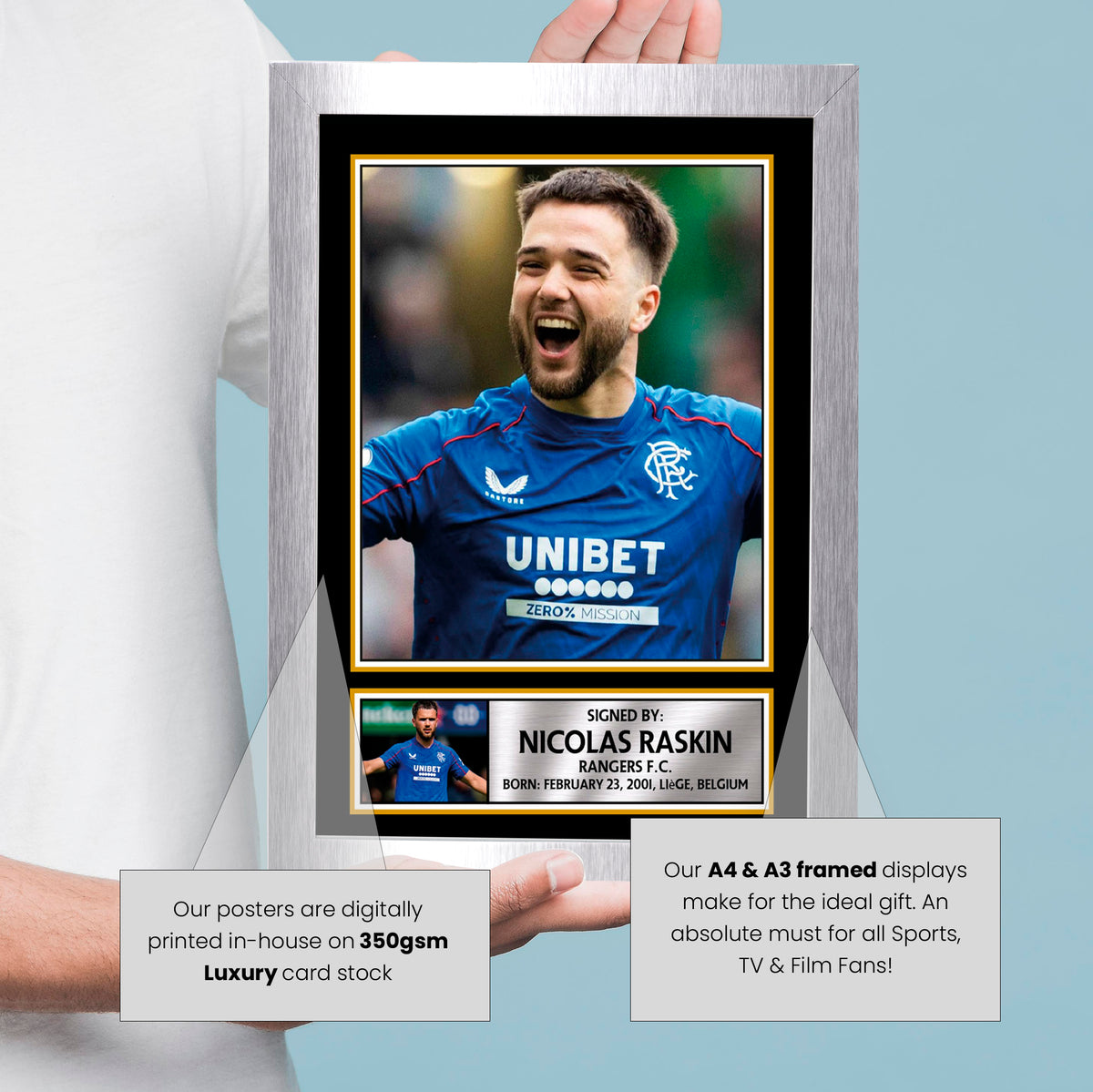 Nicolas Raskin Signed Autograph Poster – Rangers FC Star Print – Gift