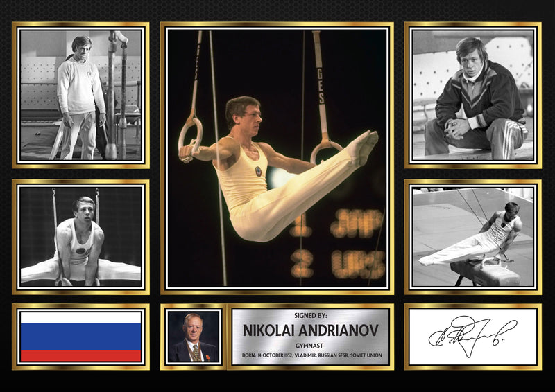 Nikolai Andrianov Olympians Framed Autographed Print - Limited Edition Autograph Fan Gift – Collectible Memorabilia Merchandise