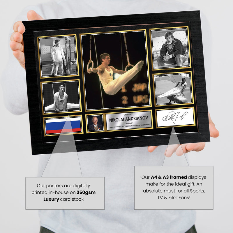 Nikolai Andrianov Olympians Framed Autographed Print - Limited Edition Autograph Fan Gift – Collectible Memorabilia Merchandise