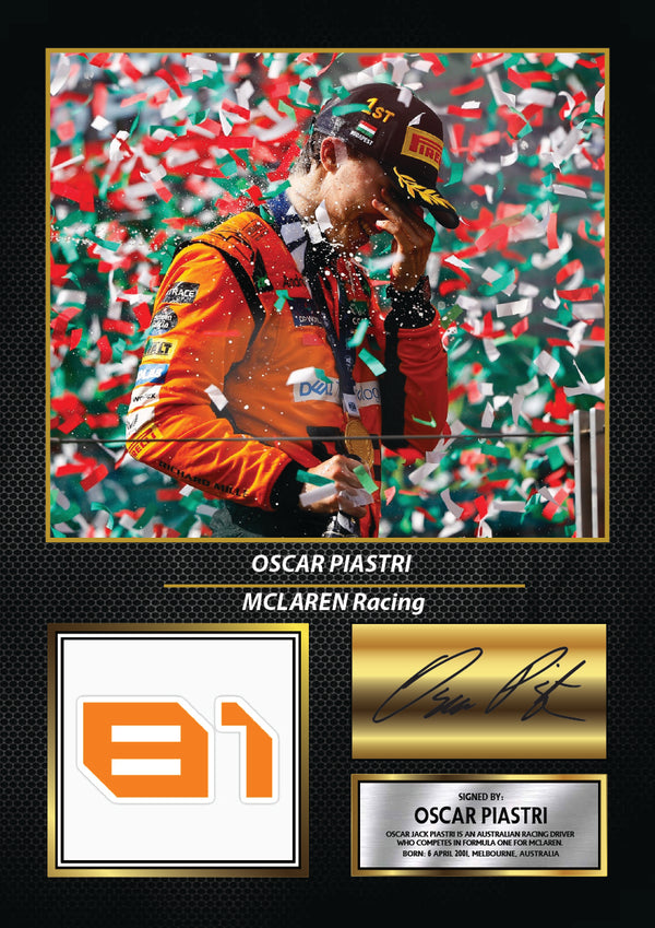 Oscar Piastri Printed Signature Poster Print – McLaren Formula 1 Wall Art – Printed F1 Racing Wall Art – Motorsport Fan Gift Decor – Reproduction Print