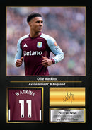 Ollie Watkins Printed Signed Poster – Aston Villa FC & England Forward Tribute Wall Art with Jersey & Bio Plaque – Premier League Football Memorabilia for Fans & Collectors