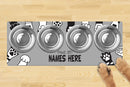 Personalised Dog Bowl Mat (880mm x 300mm)(4 Bowl Design) - PAWS OFF 1