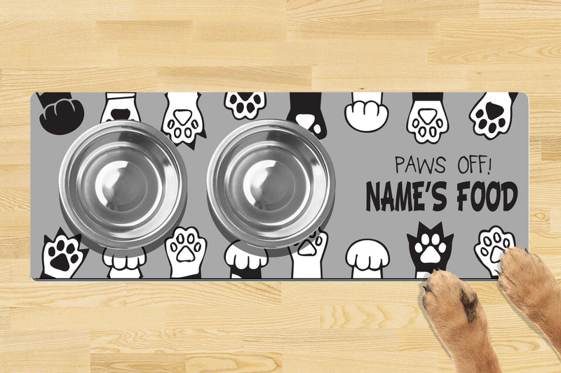 Personalised Dog Bowl Mat (880mm x 300mm)(2 Bowl Design) - Paws Off