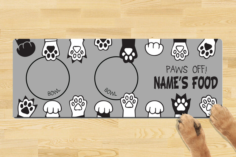 Personalised Dog Bowl Mat (880mm x 300mm)(2 Bowl Design) - Paws Off