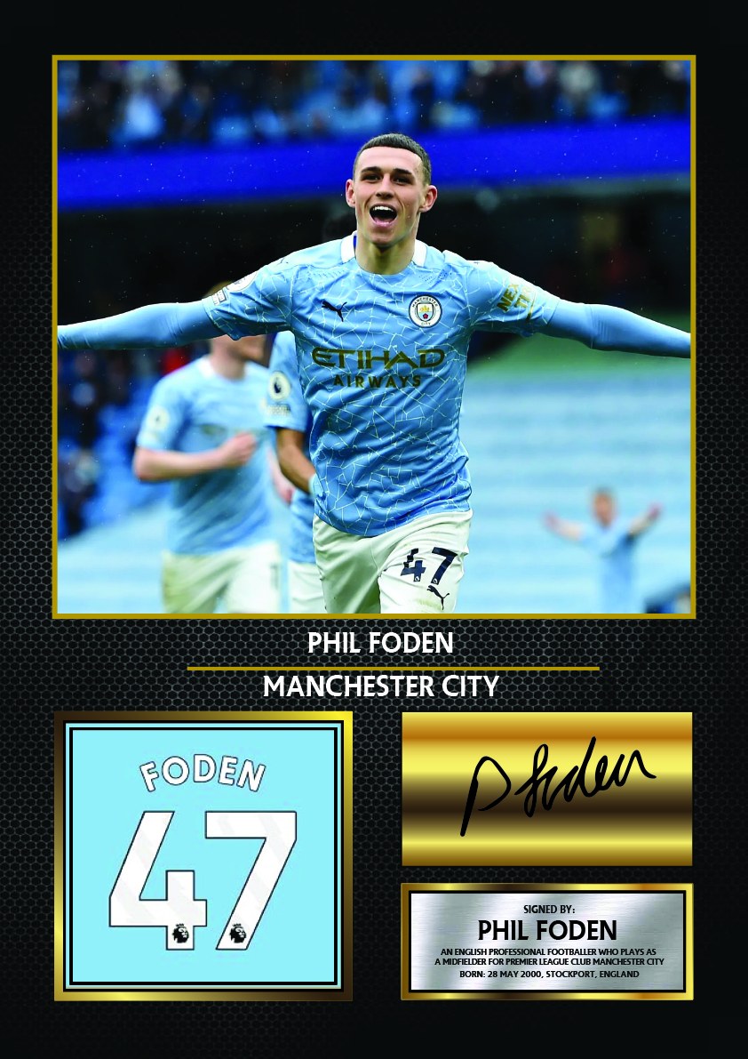 Phil Foden Manchester City Footballer Printed Signature Print – phil Foden printed signature poster