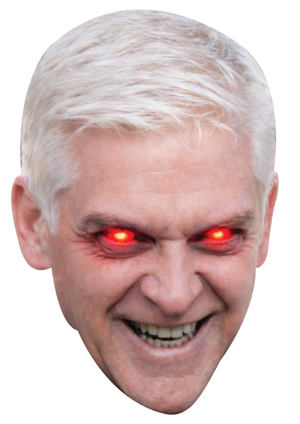 Phillip Schofield Evil Mask –  Horror Style Celebrity Card Face Mask with Glowing Red Eyes – Halloween, Fancy Dress, Parties, Events & Photo Booth Fun