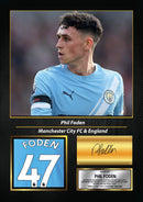 Phil Foden Printed Signed Poster – Manchester City FC & England Midfielder Tribute Wall Art with Jersey & Bio Plaque – Premier League Football Memorabilia for Fans & Collectors