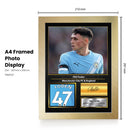 Phil Foden Printed Signed Poster – Manchester City FC & England Midfielder Tribute Wall Art with Jersey & Bio Plaque – Premier League Football Memorabilia for Fans & Collectors