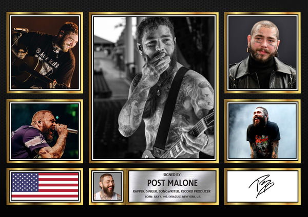 Rappers Post Malone Framed Printed Signature Print – Fan Gift – Wall Art