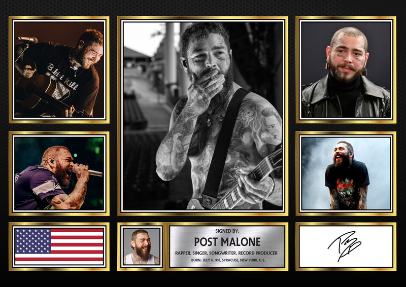 Rappers Post Malone Framed Autographed Print - Limited Edition Autograph Fan Gift – Collectible Memorabilia Merchandise