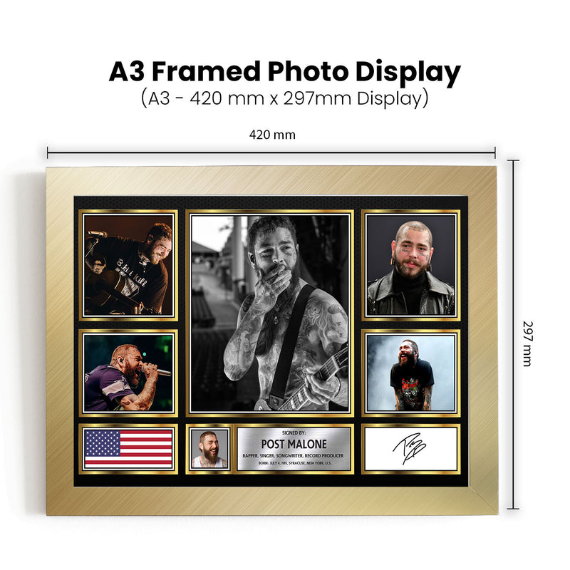 Rappers Post Malone Framed Autographed Print - Limited Edition Autograph Fan Gift – Collectible Memorabilia Merchandise