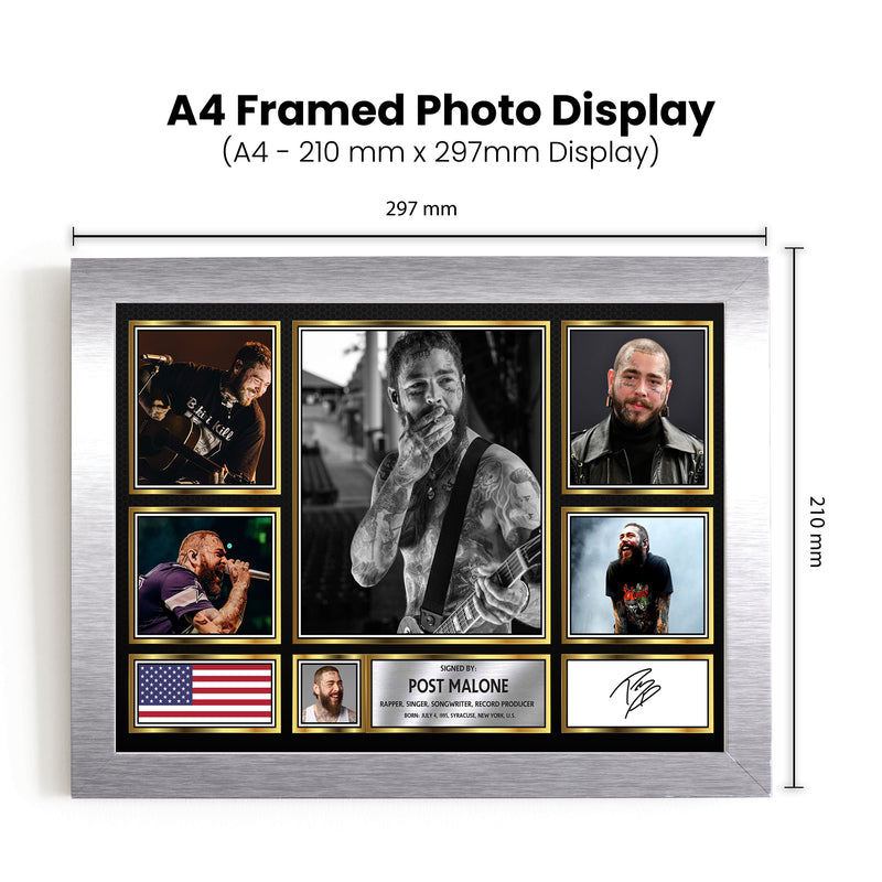 Rappers Post Malone Framed Autographed Print - Limited Edition Autograph Fan Gift – Collectible Memorabilia Merchandise