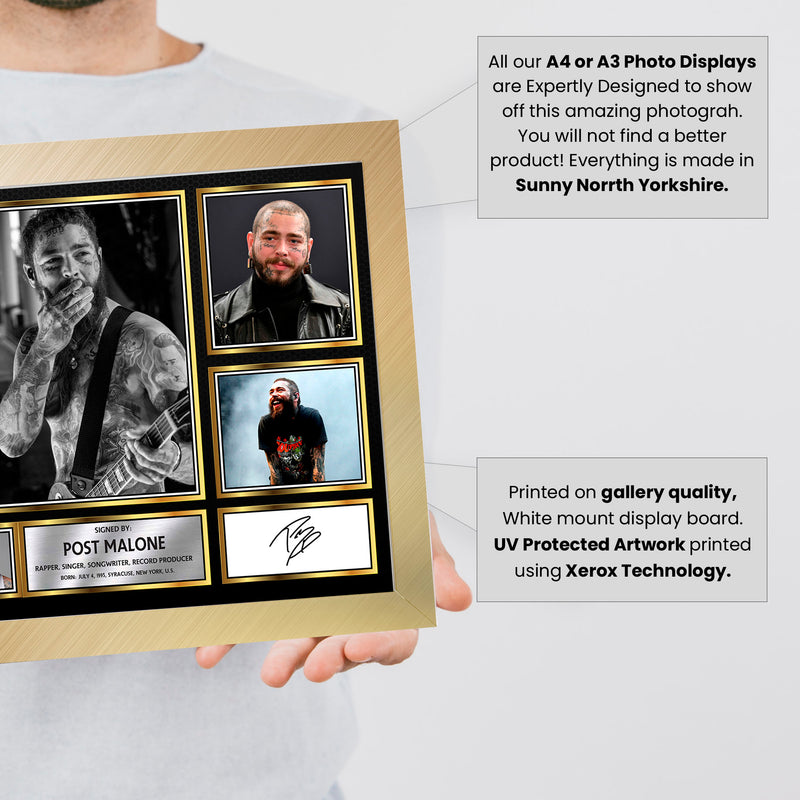 Rappers Post Malone Framed Autographed Print - Limited Edition Autograph Fan Gift – Collectible Memorabilia Merchandise