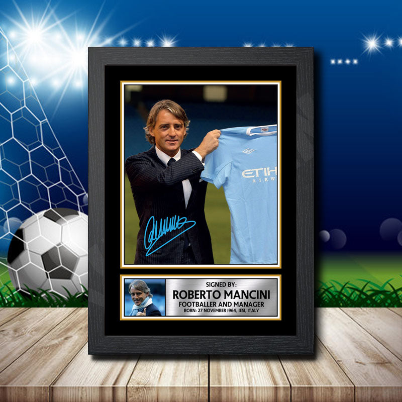 Roberto Mancini 2 Printed Signature Footballers Star Poster Print Framed Wall Art Gift – Roberto Mancini 2 Printed Signature Footballers Star Poster Print