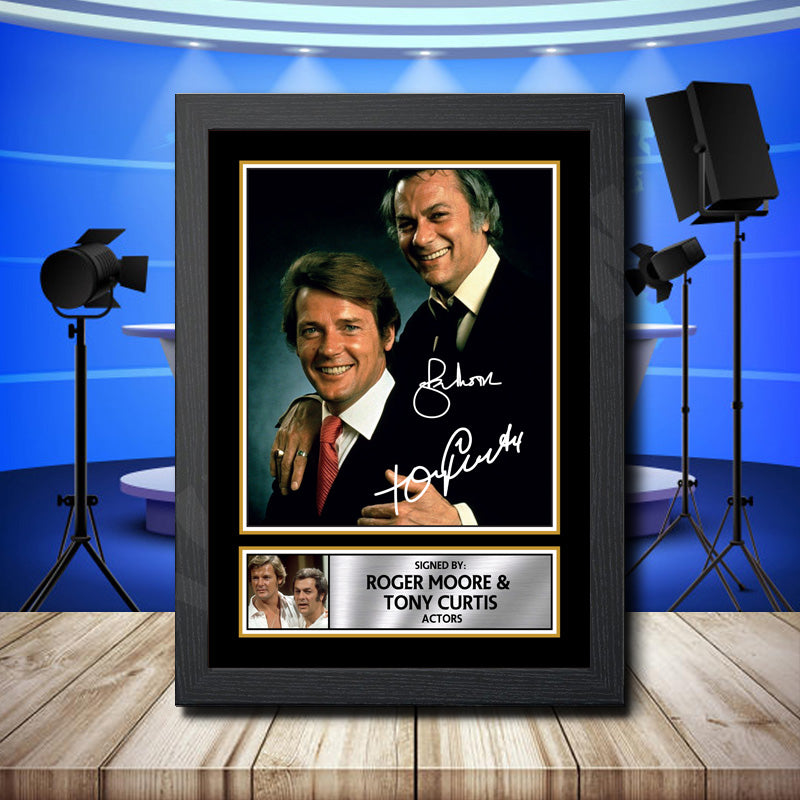 Roger Moore Tony Curtis 2 Printed Signature Television Star Poster Print Framed Wall Art Gift – Roger Moore Tony Curtis 2 Printed Signature Television Star Poster Print