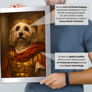Roman Emperor Dog Poster – Julius Caesar Inspired Dog Wall Art – Funny Ancient Rome Dog Painting – Classical Military Pet Portrait Decor