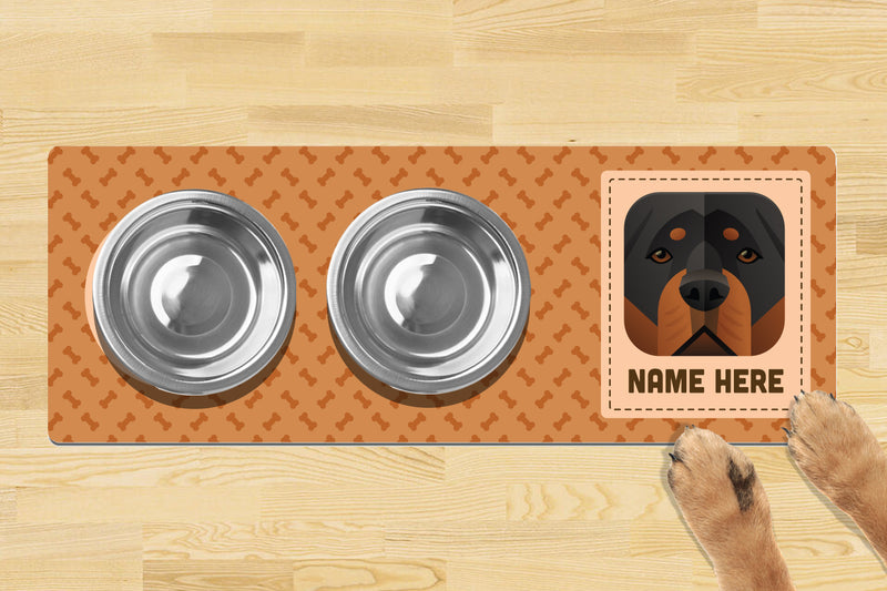 Personalised Dog Breed Dog Bowl Mat (880mm x 300mm)(2 Bowl Design) - ROTTWEILLER