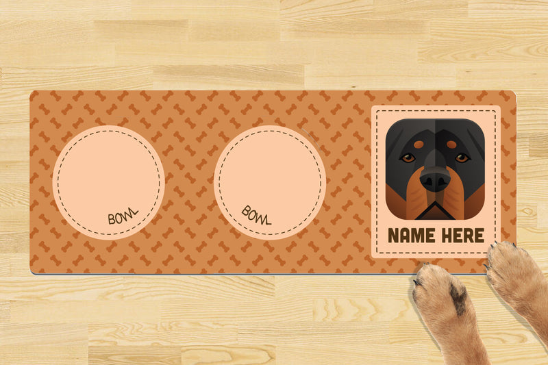 Personalised Dog Breed Dog Bowl Mat (880mm x 300mm)(2 Bowl Design) - ROTTWEILLER