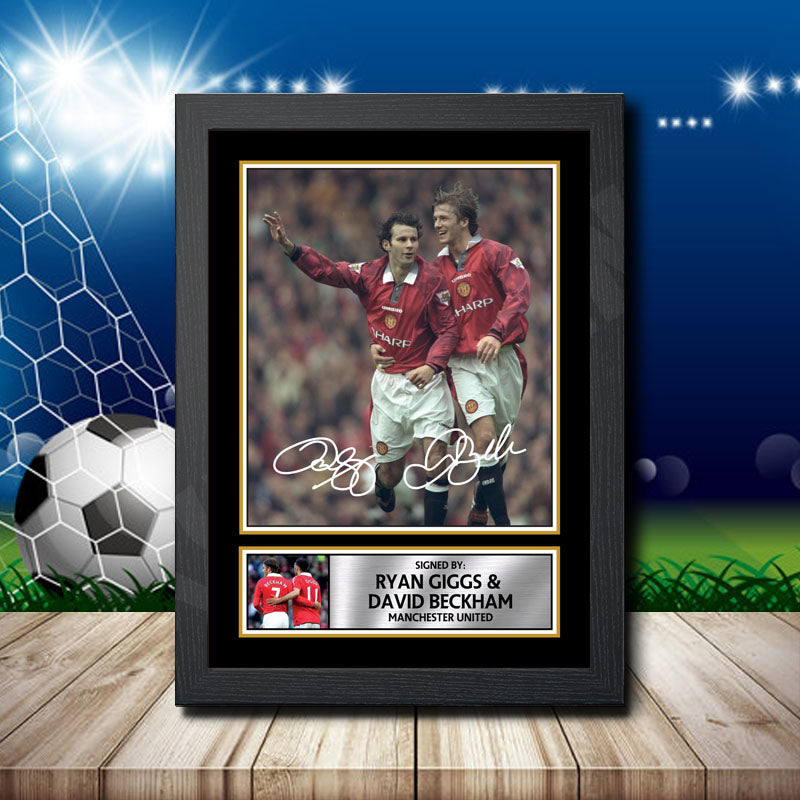 Ryan Giggs + David Beckham Printed Signature Footballers Star Poster Print Framed Wall Art Gift – Ryan Giggs + David Beckham Printed Signature Footballers Star Poster Print