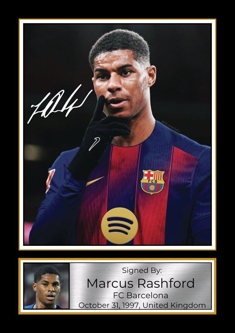 Marcus Rashford Signed Autograph Poster Print – FC Barcelona Forward – Iconic Soccer Collectible Gift for Fans
