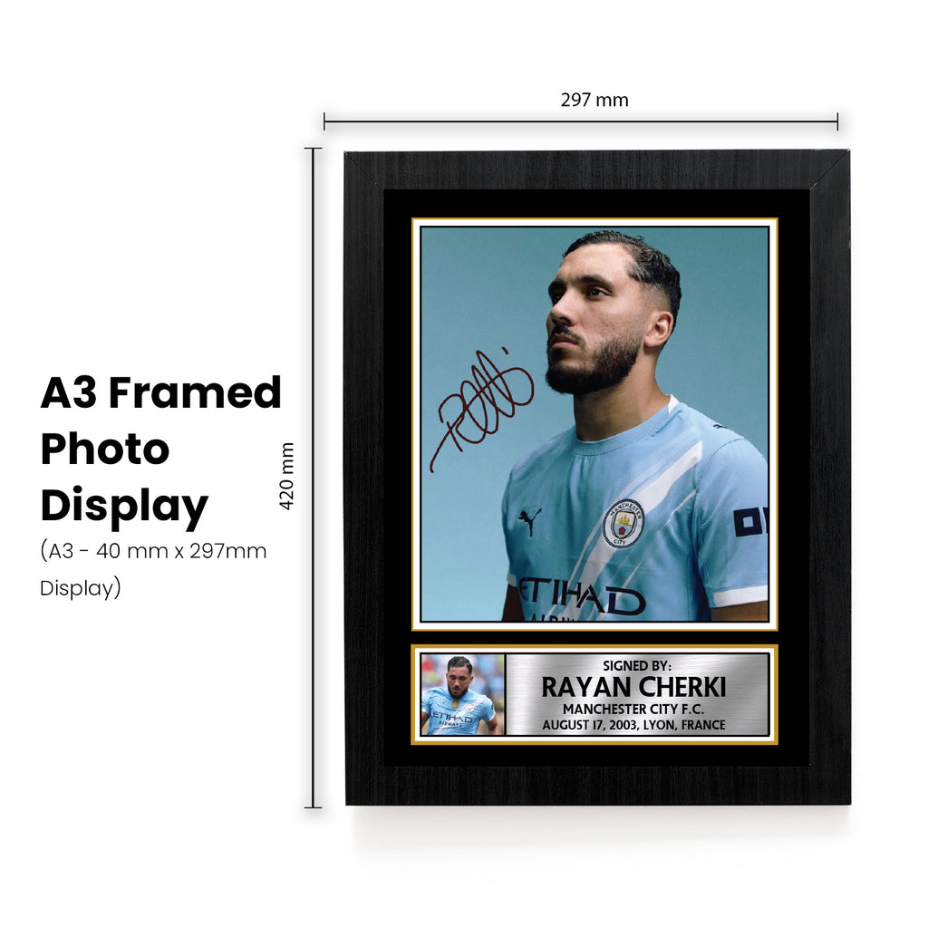 Rayan Frame Rayan Cherki Signed Autograph Poster Print – Manchester City F.C. Play