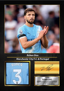 Rúben Dias Printed Signed Poster – Manchester City FC & Portugal Defender Tribute Wall Art with Jersey & Bio Plaque – Premier League Football Memorabilia for Fans & Collectors
