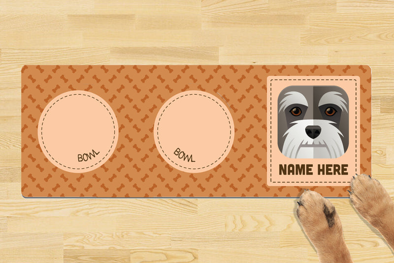 Personalised Dog Breed Dog Bowl Mat (880mm x 300mm)(2 Bowl Design) - SCHNAUZER