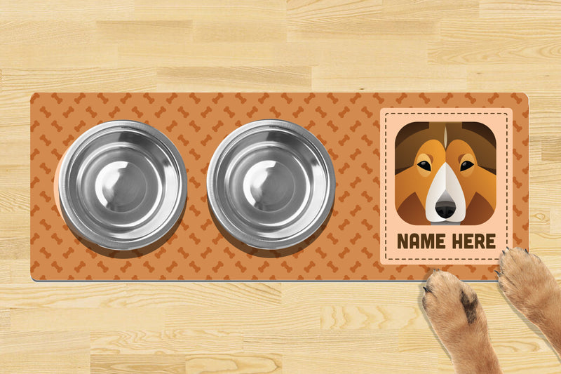 Personalised Dog Breed Dog Bowl Mat (880mm x 300mm)(2 Bowl Design) - SHELTIE