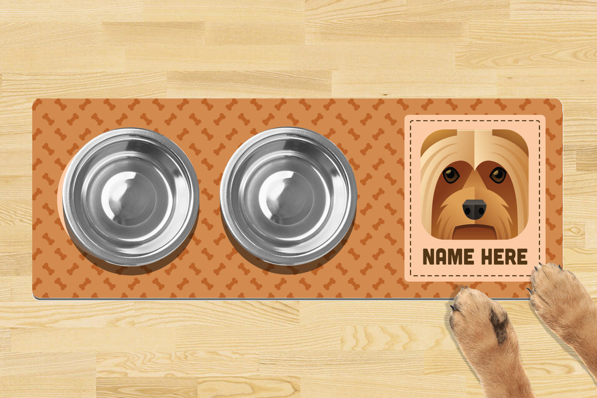 Personalised Dog Breed Dog Bowl Mat 880mm X 300mm2 Bowl Design - Silky Terrier
