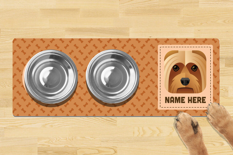 Personalised Dog Breed Dog Bowl Mat (880mm x 300mm)(2 Bowl Design) - SILKY TERRIER