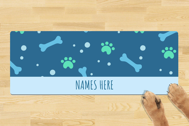 Personalised Dog Bowl Mat (880mm x 300mm)(4 Bowl Design) - SIMPLE BLUE