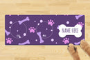 Personalised Dog Bowl Mat (880mm x 300mm)(2 Bowl Design) - Simple Purple Bone
