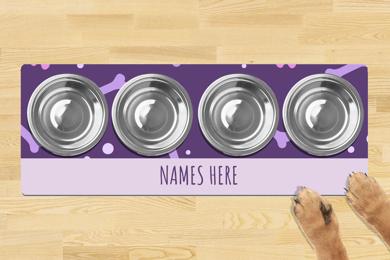 Personalised Dog Bowl Mat (880mm x 300mm)(4 Bowl Design) - SIMPLE PURPLE