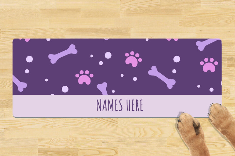 Personalised Dog Bowl Mat (880mm x 300mm)(4 Bowl Design) - SIMPLE PURPLE