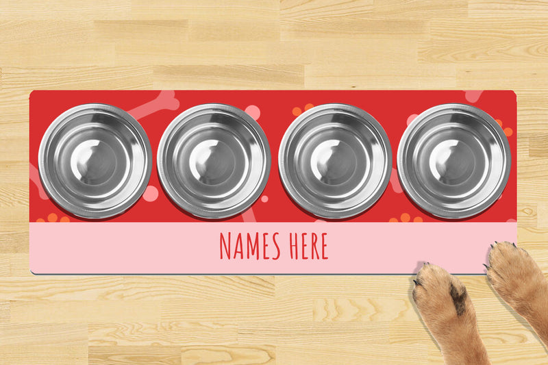 Personalised Dog Bowl Mat (880mm x 300mm)(4 Bowl Design) - SIMPLE RED