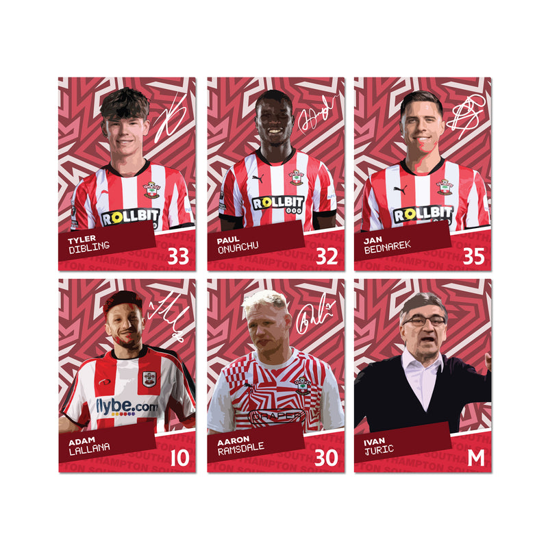 Southampton Players SIGNED A6 Poster Pack - 6 Autographed Poster Print Cards (Dibling, Onuachu, Bednarek, Lallana, Ramsdale, Juric)