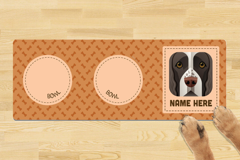 Personalised Dog Breed Dog Bowl Mat (880mm x 300mm)(2 Bowl Design) - SPRINGER SPANIEL