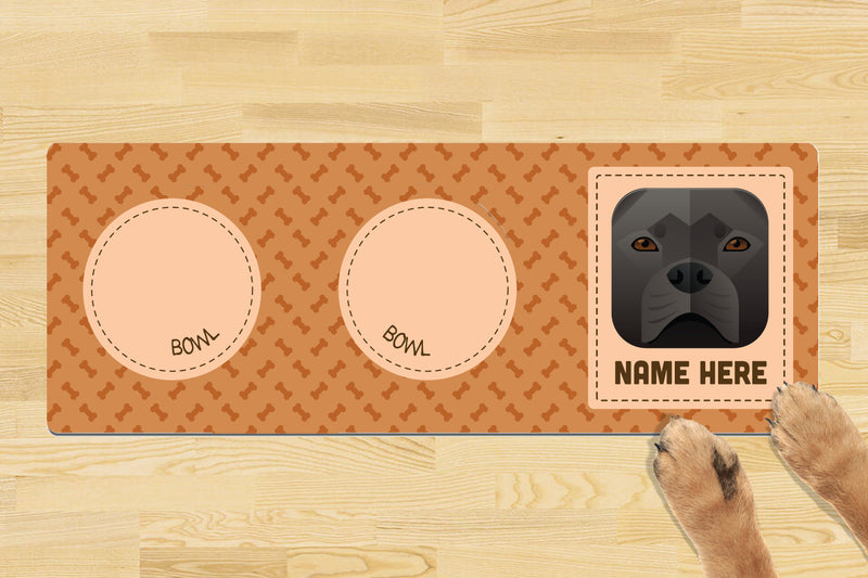 Personalised Dog Breed Dog Bowl Mat (880mm x 300mm)(2 Bowl Design) - STAFFORDSHIRE BULL TERRIER